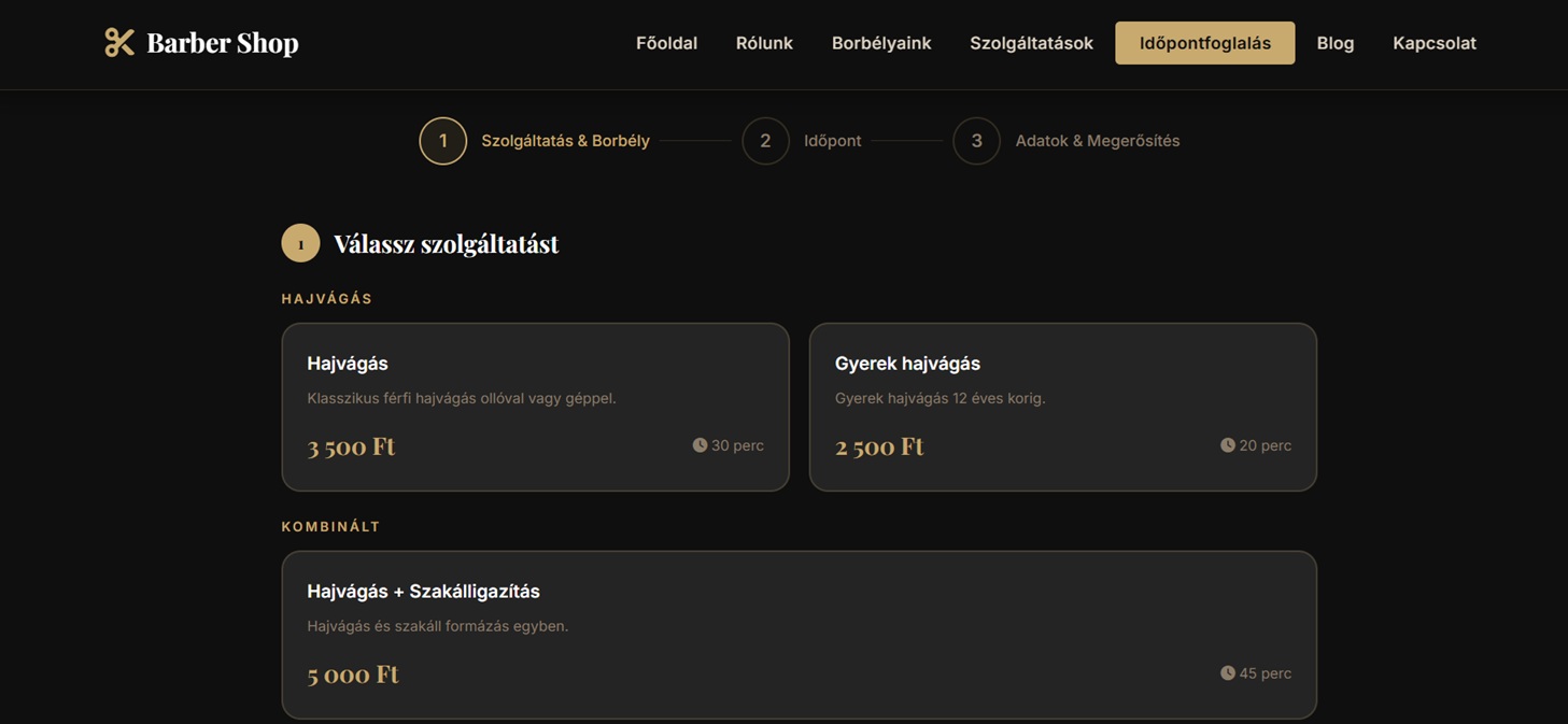 Barber Shop Foglalási Rendszer – foglalási rendszer